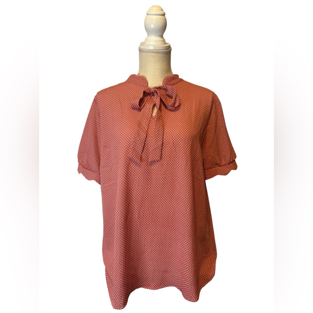 Women’s Faith and Joy Pink/Mauve Tie Front Blouse with Peter Pan Collar